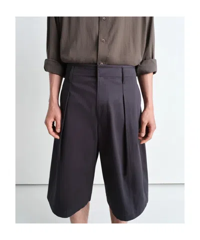 Lemaire Men Cotton Shorts With Maxi Pleats In Gray