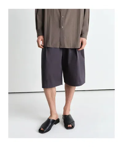 Lemaire Men Cotton Shorts With Maxi Pleats In Gray