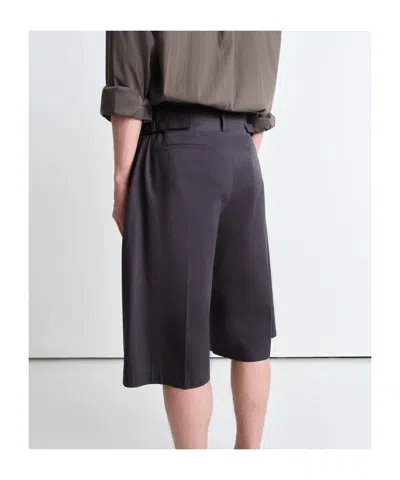 Lemaire Men Cotton Shorts With Maxi Pleats In Gray