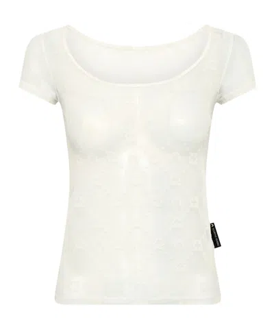 Marine Serre Recycled Mesh Flock Open Neck Top In White