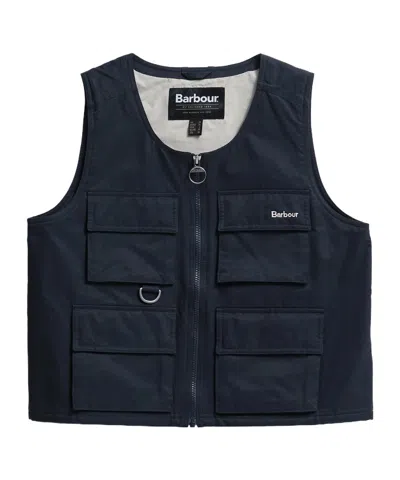 Barbour Utility Vest Multiple Pockets In Dark Navy Blue/light Sand