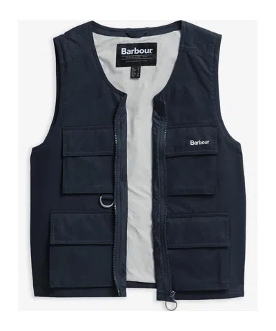 Barbour Utility Vest Multiple Pockets In Dark Navy Blue/light Sand