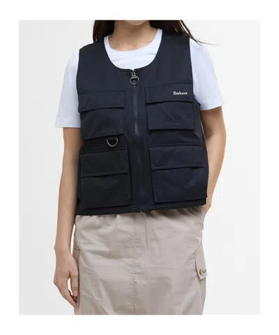 Barbour Utility Vest Multiple Pockets In Dark Navy Blue/light Sand
