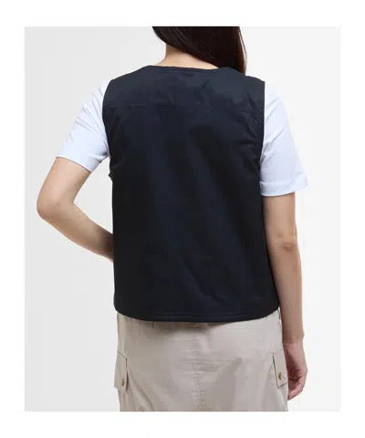 Barbour Utility Vest Multiple Pockets In Dark Navy Blue/light Sand