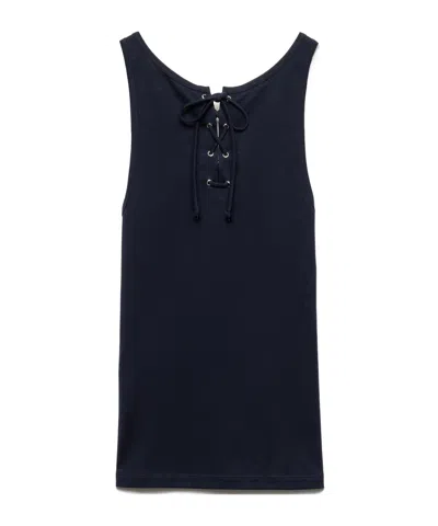 Prada Lace-up Detail Tank Top In Navy Blue