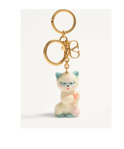 Valentino Garavani Portachiavi Le Chat De La Maison Multicolor In Metallo E Nylon Donna In Gold