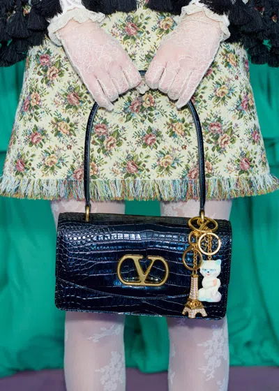 Valentino Garavani Portachiavi Le Chat De La Maison Multicolor In Metallo E Nylon Donna In Gold