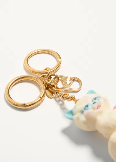 Valentino Garavani Portachiavi Le Chat De La Maison Multicolor In Metallo E Nylon Donna In Gold