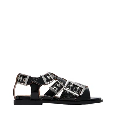 Ganni Women's Feminine Buckle Sandals In Black