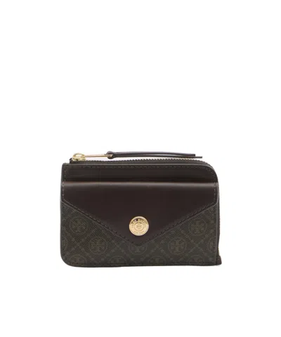 Tory Burch T Monogram Coated Canvas Envelope Zip Card Case In Black