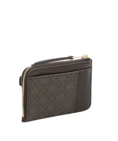 Tory Burch T Monogram Coated Canvas Envelope Zip Card Case In Black