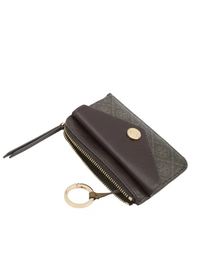 Tory Burch T Monogram Coated Canvas Envelope Zip Card Case In Black