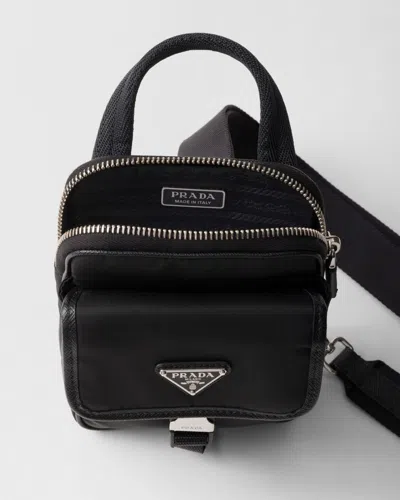 Prada Re-nylon And Saffiano Leather Smartphone Case In Black