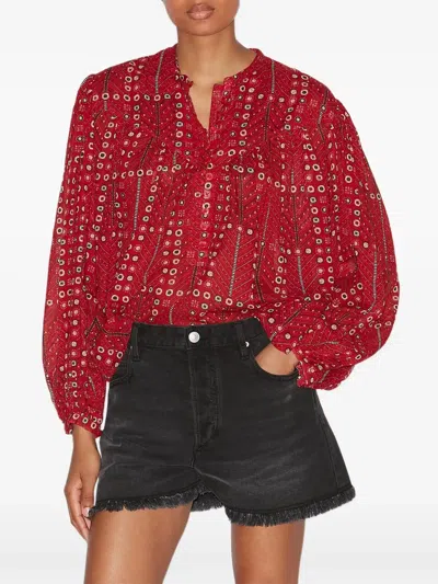 Isabel Marant Étoile 'salika' Red Crewneck Shirt With Puffed Sleeves And All-over Print In Red