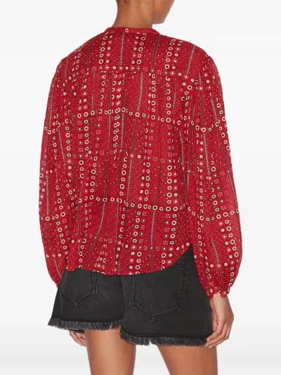 Isabel Marant Étoile 'salika' Red Crewneck Shirt With Puffed Sleeves And All-over Print In Red