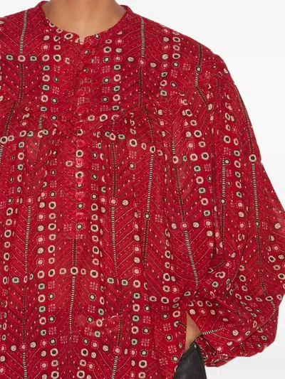 Isabel Marant Étoile 'salika' Red Crewneck Shirt With Puffed Sleeves And All-over Print In Red