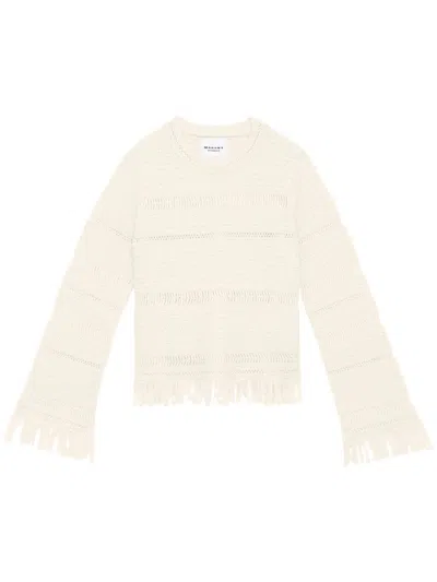 Isabel Marant Étoile Azilis Open Stitch Fringe Cotton Crewneck Sweater In Neutral