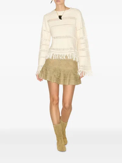 Isabel Marant Étoile Azilis Open Stitch Fringe Cotton Crewneck Sweater In Neutral