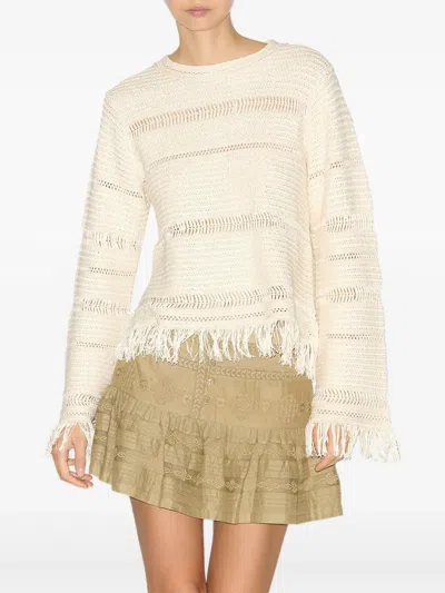 Isabel Marant Étoile Azilis Open Stitch Fringe Cotton Crewneck Sweater In Neutral