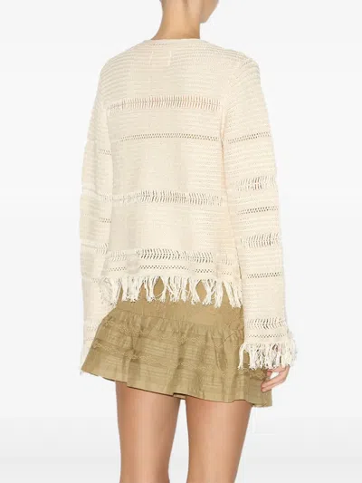 Isabel Marant Étoile Azilis Open Stitch Fringe Cotton Crewneck Sweater In Neutral