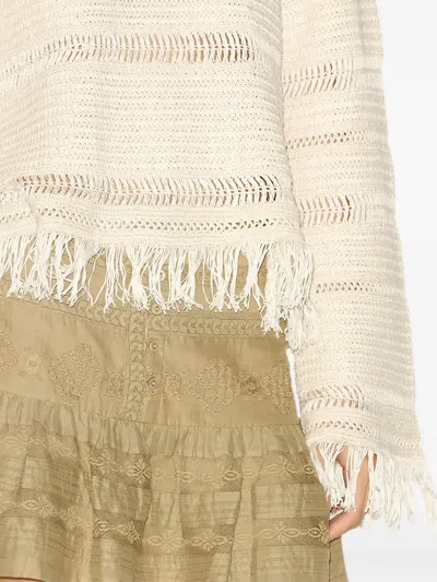 Isabel Marant Étoile Azilis Open Stitch Fringe Cotton Crewneck Sweater In Neutral