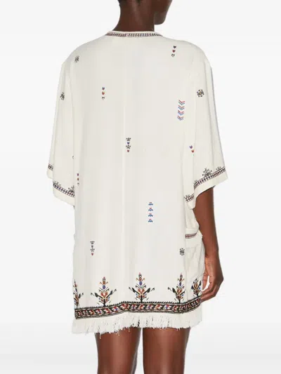 Isabel Marant Étoile 'kressy' White Dress With All-over Embroidery And Frayed Edge In Beige