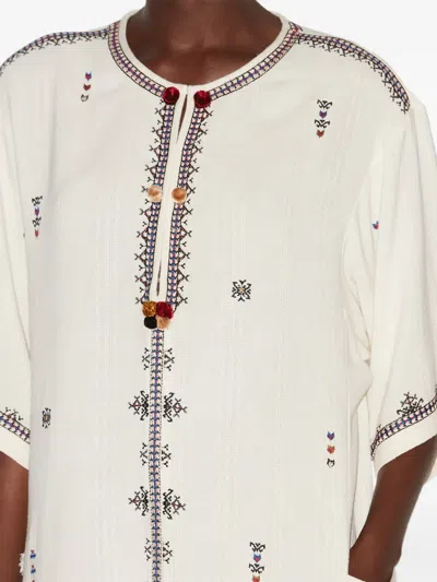 Isabel Marant Étoile 'kressy' White Dress With All-over Embroidery And Frayed Edge In Beige