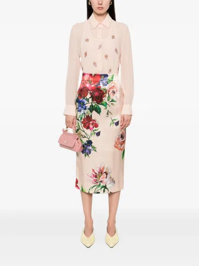 Dolce & Gabbana Longuette Skirt With Floral Print In Multi