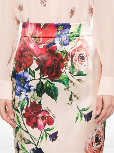Dolce & Gabbana Longuette Skirt With Floral Print In Multi