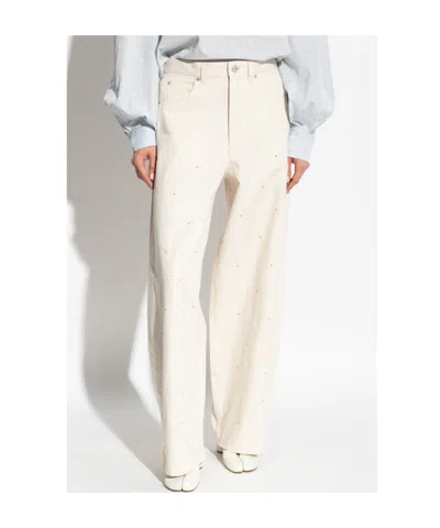 Marni Embroidered Wide Leg Jeans In Riw08 Bone
