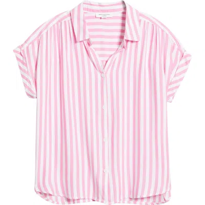 Beachlunchlounge Daria Stripe Short Sleeve Button-up Shirt In Spring Tulip