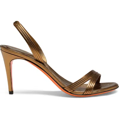 Santoni Shiny Sandals With Open Toe And Textured Sole In Gold