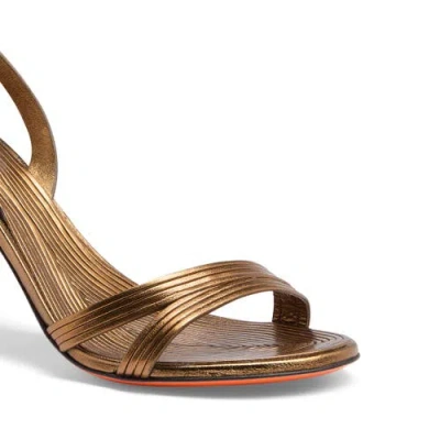 Santoni Shiny Sandals With Open Toe And Textured Sole In Gold