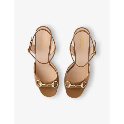 Gucci Leather Block Heel Sandals With Gold-tone Hardware In Multi