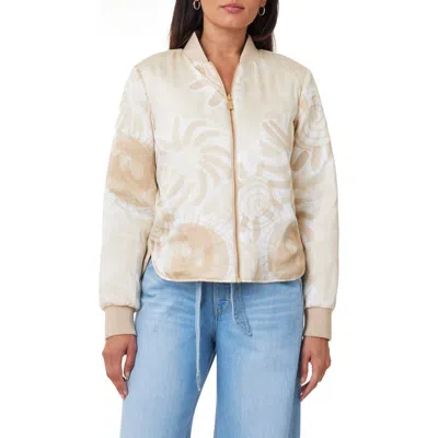 Scotch & Soda Reversible Quilted Bomber Jacket In Soft Camel/abstract Sun Sand