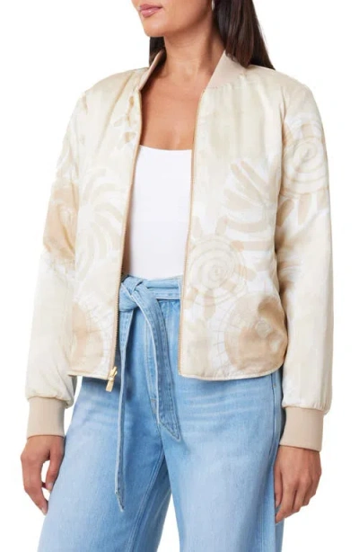 Scotch & Soda Reversible Quilted Bomber Jacket In Soft Camel/abstract Sun Sand