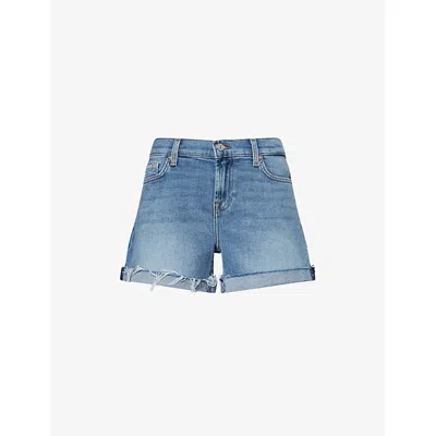 7 For All Mankind Womens  Frayed Mid-roll Denim Shorts In Shore