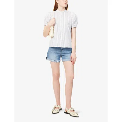 7 For All Mankind Womens  Frayed Mid-roll Denim Shorts In Shore