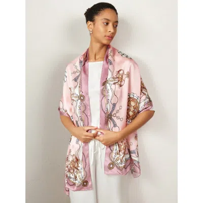 Silksilky 100% Mulberry Silk Printed Rectangular Long Shawl Scarf 170x53cm In Pink