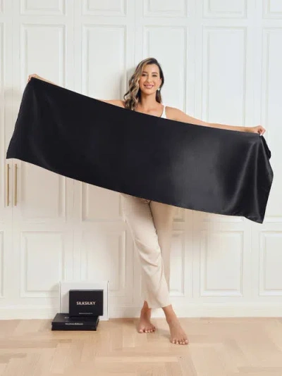 Silksilky Pure Silk Solid Color Rectangle Long Scarf/shawl 170x53cm/67 In Black