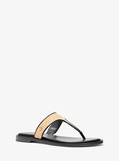 Michael Kors Carson Straw T-strap Sandal In Black