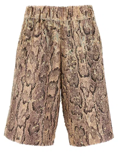 Dries Van Noten Bermuda Shorts With Animal Print And Elastic Waistband In Multicolor