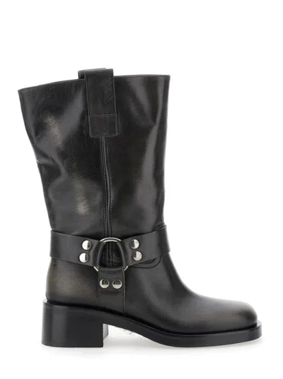 Strategia Black Ankle Boots With Studs And Ring In Black