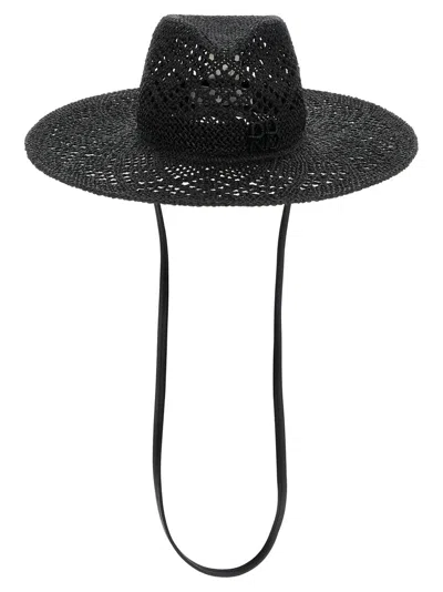 Ruslan Baginskiy Woven Raffia Fedora Hat In Black