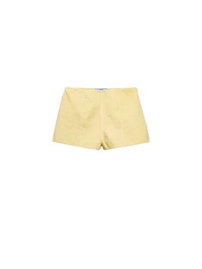Prada High-waisted Cotton Shorts Seam Detailing In Yellow