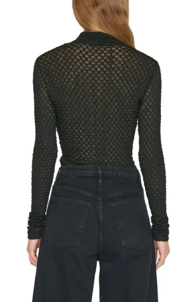 Frame Mesh Lace Turtleneck Top In Noir