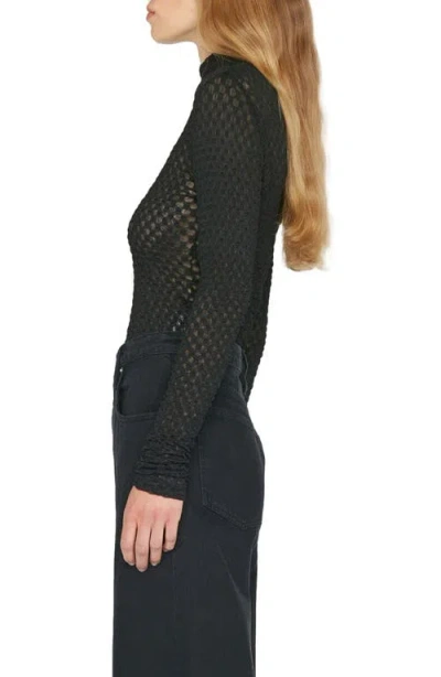 Frame Mesh Lace Turtleneck Top In Noir