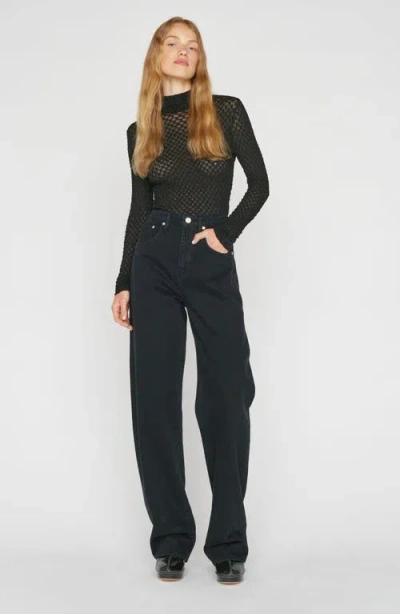 Frame Mesh Lace Turtleneck Top In Noir