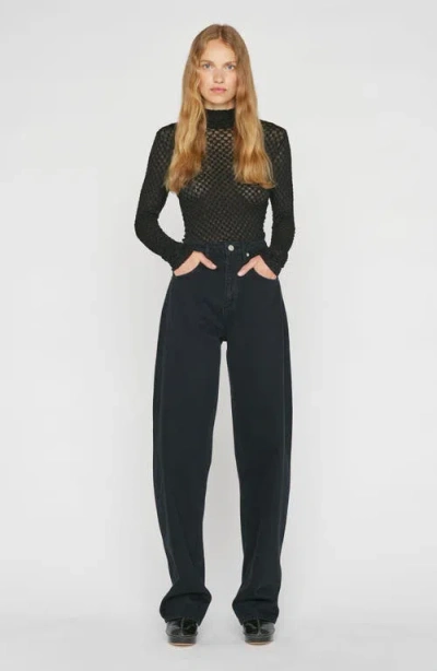 Frame Mesh Lace Turtleneck Top In Noir