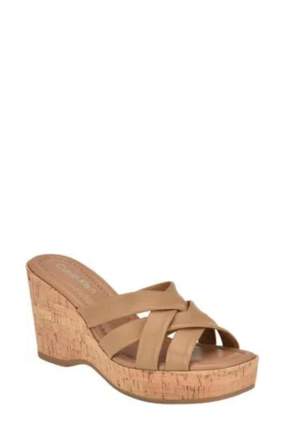 Calvin Klein Hayes Platform Wedge Slide Sandal In Medium Natural
